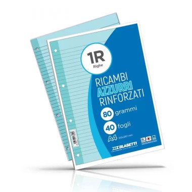 Ricambi 4 fori Rinforzati 80 gr A4 40 f Azzur. 1R