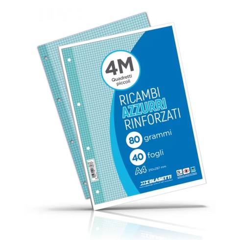 Ricambi 4 fori Rinforzati 80 gr A4 40 f Azzur. 4M