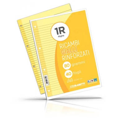 Ricambi 4 fori Rinforzati 80 gr A4 40 f Giallo 1R