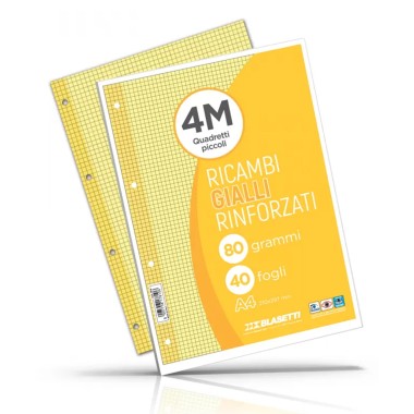 Ricambi 4 fori Rinforzati 80 gr A4 40 f Giallo 4M