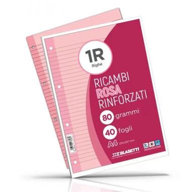 Ricambi 4 fori Rinforzati 80 gr A4 40 f Rosa 1R