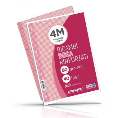 Ricambi 4 fori Rinforzati 80 gr A4 40 f Rosa 4M