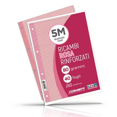 Ricambi 4 fori Rinforzati 80 gr A4 40 f Rosa 5M