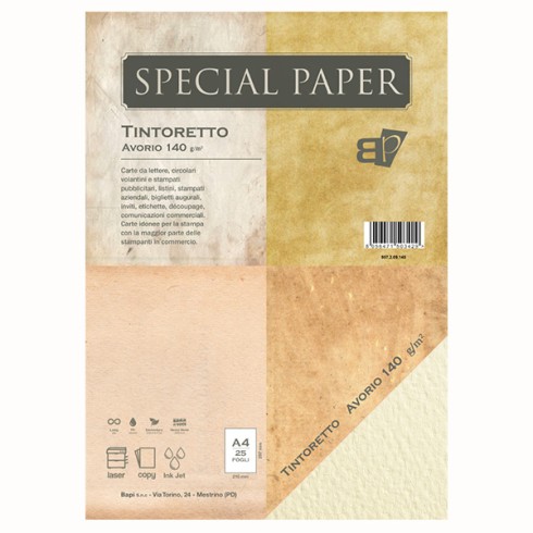 Carta Bapi Tintoretto Avorio A4 140 gr. 25 ff