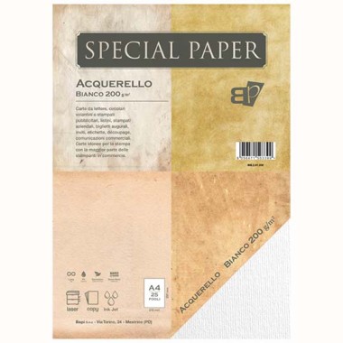 Carta Bapi Acquerello Bianco A4 200 gr. 25 ff