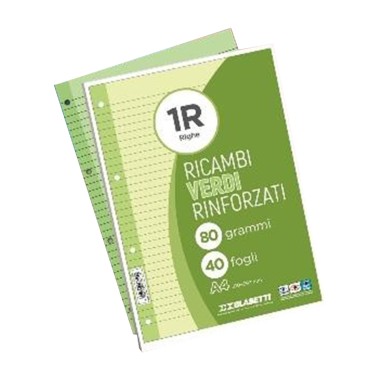 Ricambi 4 fori Rinforzati 80 gr A4 40 f Verde 1R