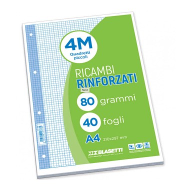 Ricambi 4 fori Rinforzati 80 gr A4 40 f Verde 4M