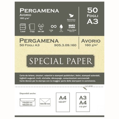 Carta Bapi Pergamena Avorio A3 160gr. 50 pz.