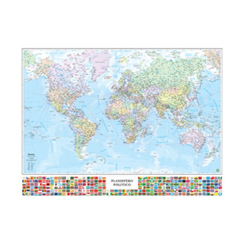 Carte Amministrative Mondo con bandiere  91x70