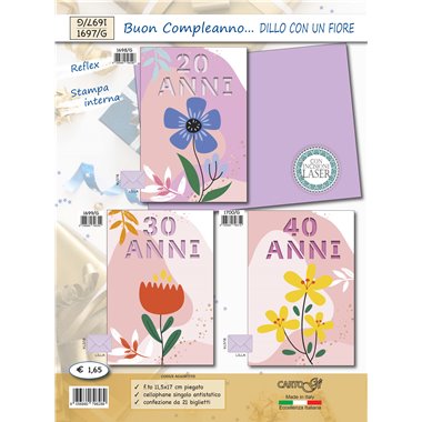 Biglietti CartoGi 24 Compleanno 20-30-40-50-60-70-80 1697/G Un fiore