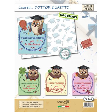 Biglietti CartoGi 24 Laurea 1752/G Dott. Gufetto Sagomato