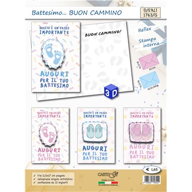 Biglietti CartoGi 24 Battesimo 1763/G Buon cammino 3D