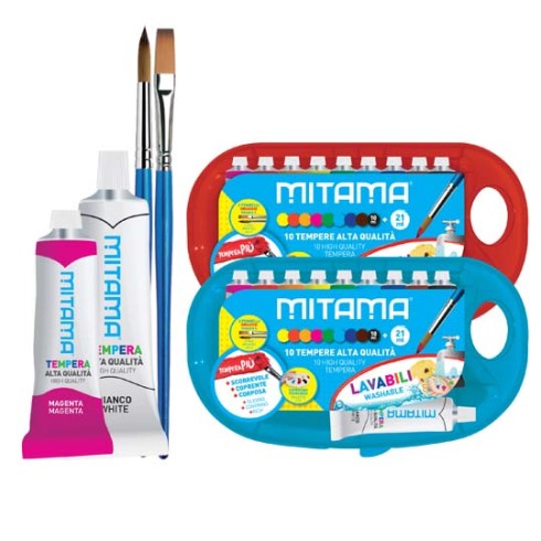 Colori a Tempera Mitama 10 ml a 9 + Pennelli