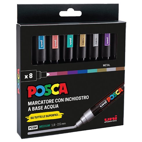 Marker Uni Posca Media PC5 Colori Metal 8 pz.