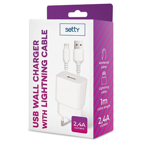 TF Caricatore Setty a muro USB 2.4A + Cavo Lightning