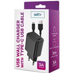 TF Caricatore Setty a muro USB 3A + Cavo Type-C Nero