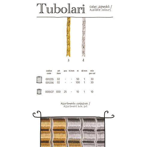 Cordoncino tubolare rocchetta  10 mt. Oro/Arg Expo 25 pz.