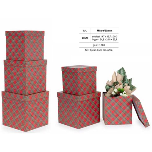 Scatole Regalo Star Natale 24 Tartan Quadrate Set da 3 pz.