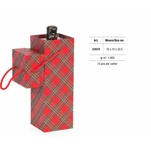 Scatole Regalo Star Natale 24 Tartan Bottiglia 10x10x33