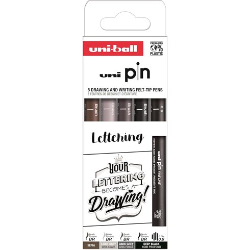 Pennarelli Pigment Uni Pin Set Lettering 5 Pz.