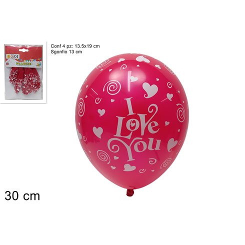 SV Palloncino I Love You 30 cm. in blister da 4 pz.