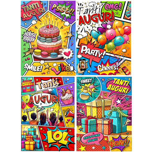 Biglietti Cecami 25 Compleanno fumetti FA00209BC/12 12 pz.