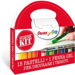 Pentel 23 Set Pastelli per tessuti 15 col + Roller 002