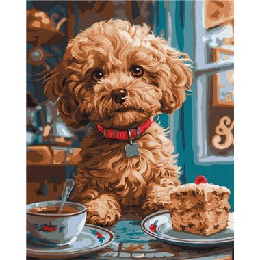 Painting by Numbers 40х50 KHO6618 Maltipoo at the coffee shop