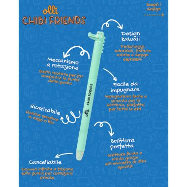 Penna Cancellabile Olli Chibi Friends Expo 48 pz.