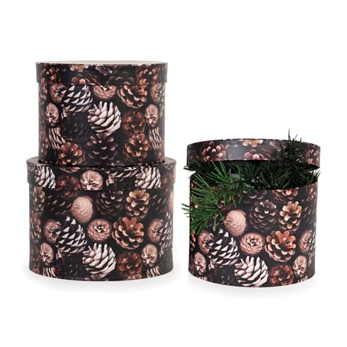 Scatole Regalo Star Natale 25 Set da 2 pz. Tonde Gold Pinecones