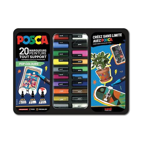 Marker Uni Posca Valigetta in Metallo Pop 20 pz.