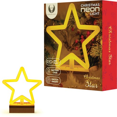 Lampada Neon Led Stella su base legno FLNW04 180x40x210