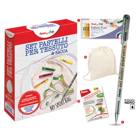 Pentel 25 Set Creativo 0022130 Fabric Fun + Sacca in Cotone