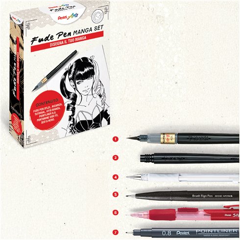 Pentel 25 Set Fude Pen Manga 0022443