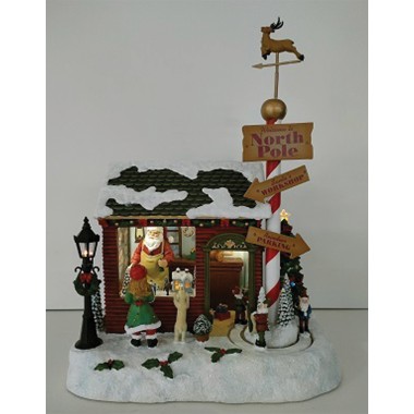 Carillon Natalizio VC Casa di Babbo Natale H33 cm.