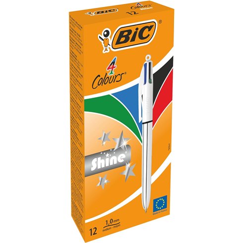 Penne Bic 4 Colori Shine (Oro Rosso Argento) 12 pz.