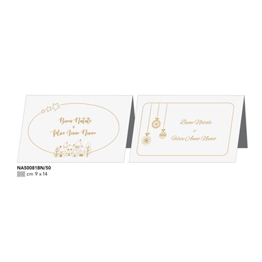 Cecami Natale 25 Biglietti e busta bianco scritta oro doppi NA50081BN