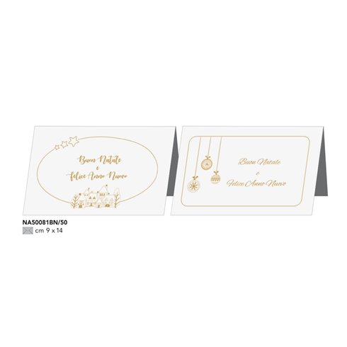Cecami Natale 25 Biglietti e busta bianco scritta oro doppi NA50081BN