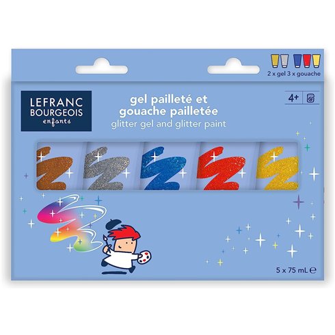 LB Tempera e Gel con Brillantini 5 Tubi da 75 ml.