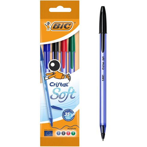 Bic Blister Cristal Soft  4 pz. Ass. (Fine Stock)