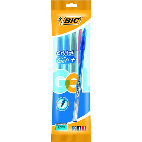 Bic Blister Cristal Gel  4 pz. Ass. (Fine Stock)