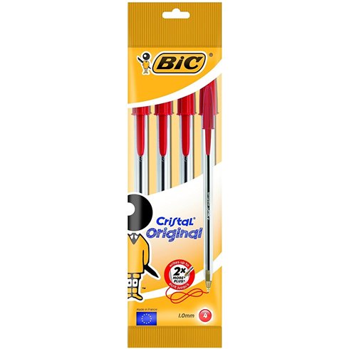 Bic Blister Cristal  4 pz. Rosso (Fine Stock)