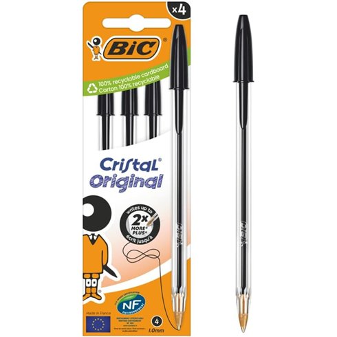 Bic Blister Cristal  4 pz. Nero (Fine Stock)