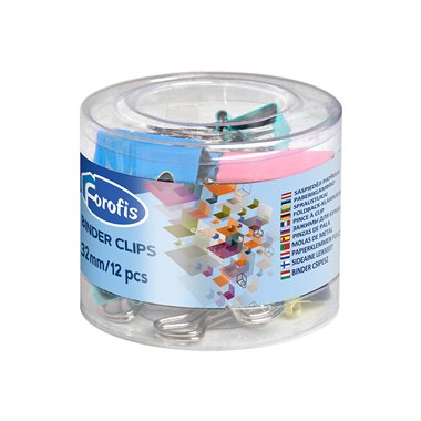 Pinze Fermacarte Colorate mm. 32 12 pz.