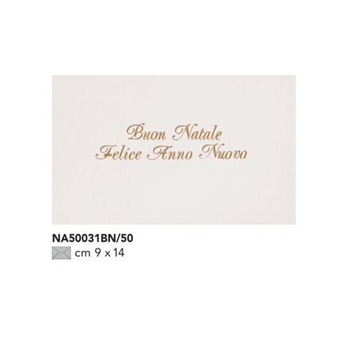 Cecami Natale 25 Biglietti e busta bianco scritta oro singolo NA50031BN