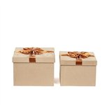 SIL Set 2 Scatole Vell.+Fiocco Crema/Oro 25x25x18-22x22x16 cm.
