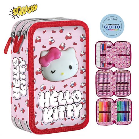 SC 26 Astuccio 3 Zip Squishy Hello Kitty