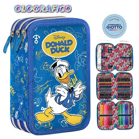 SC 26 Astuccio 3 Zip Olografico Donald Duck