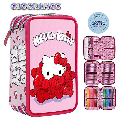 SC 26 Astuccio 3 Zip Olografico Hello Kitty