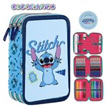 SC 26 Astuccio 3 Zip Olografico Stitch Azzurro